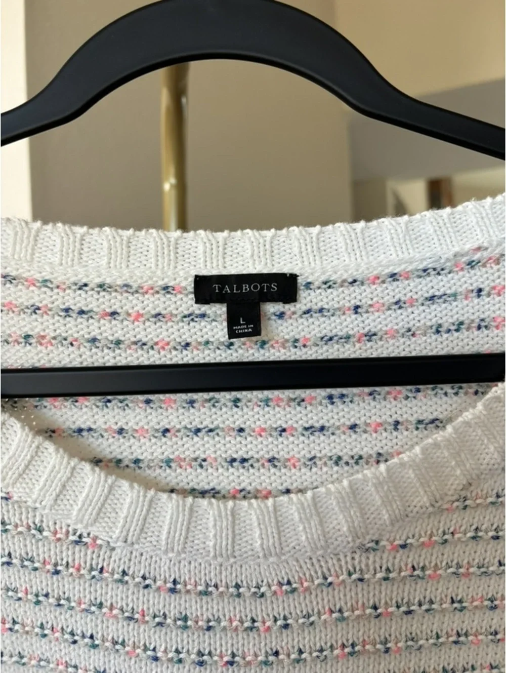 Talbots Ivory Multi Confetti Stripe Cotton Pullover Sweater L